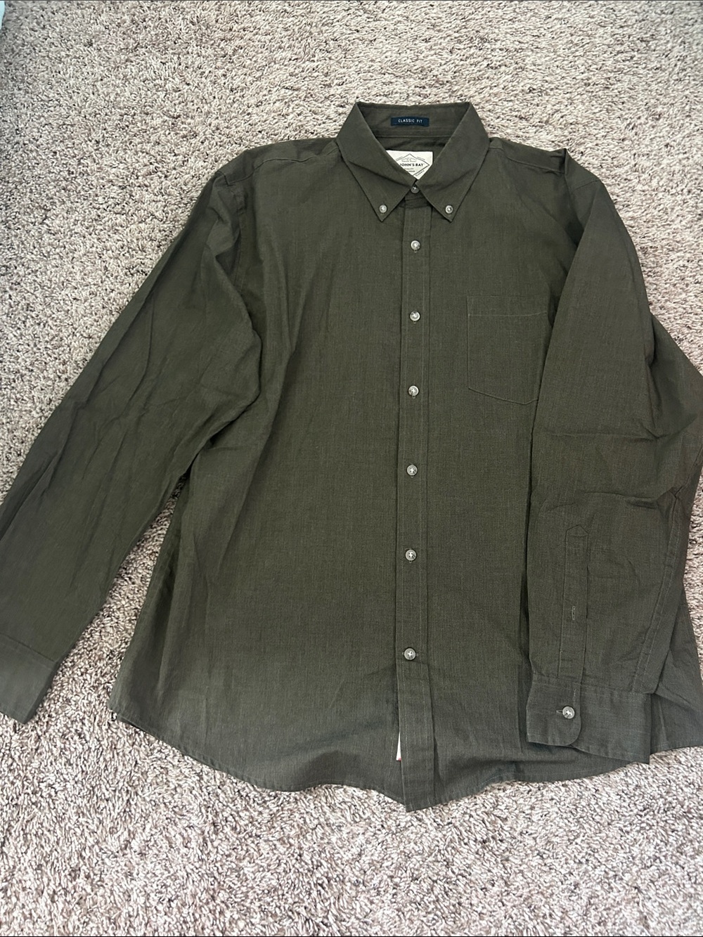 St John’s Bay Dark Olive Green Button-Down Men's Shirt